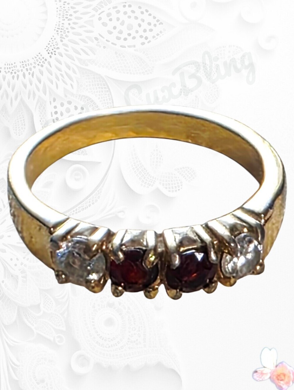 Classic Garnet And CZ Solitaire Ring Minimalist Elegant Ring Gold Tone Size 7